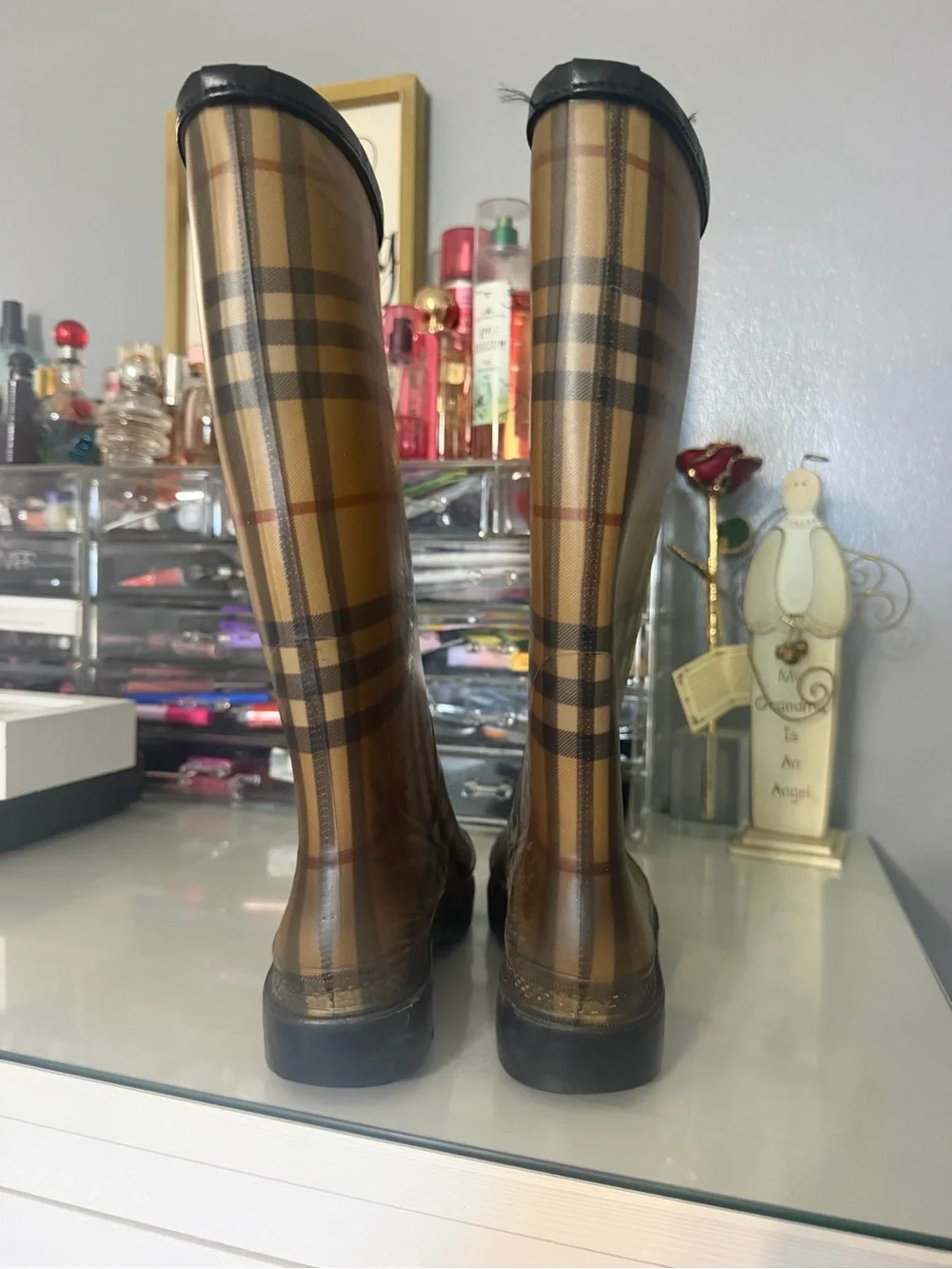 Burberry Beige Plaid Rain Boots